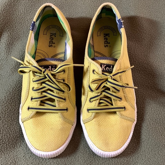Keds Shoes - GUC Keds yellow/green and navy fabric shoes.  Size 8
